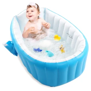 Inflatable Baby Bathtub – Portable Non-Slip Infant & Toddler Bath Tub (Blue)
